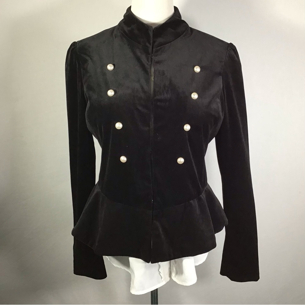 Amaryllis Black Velvet Peplum Blazer with Pearl Buttons